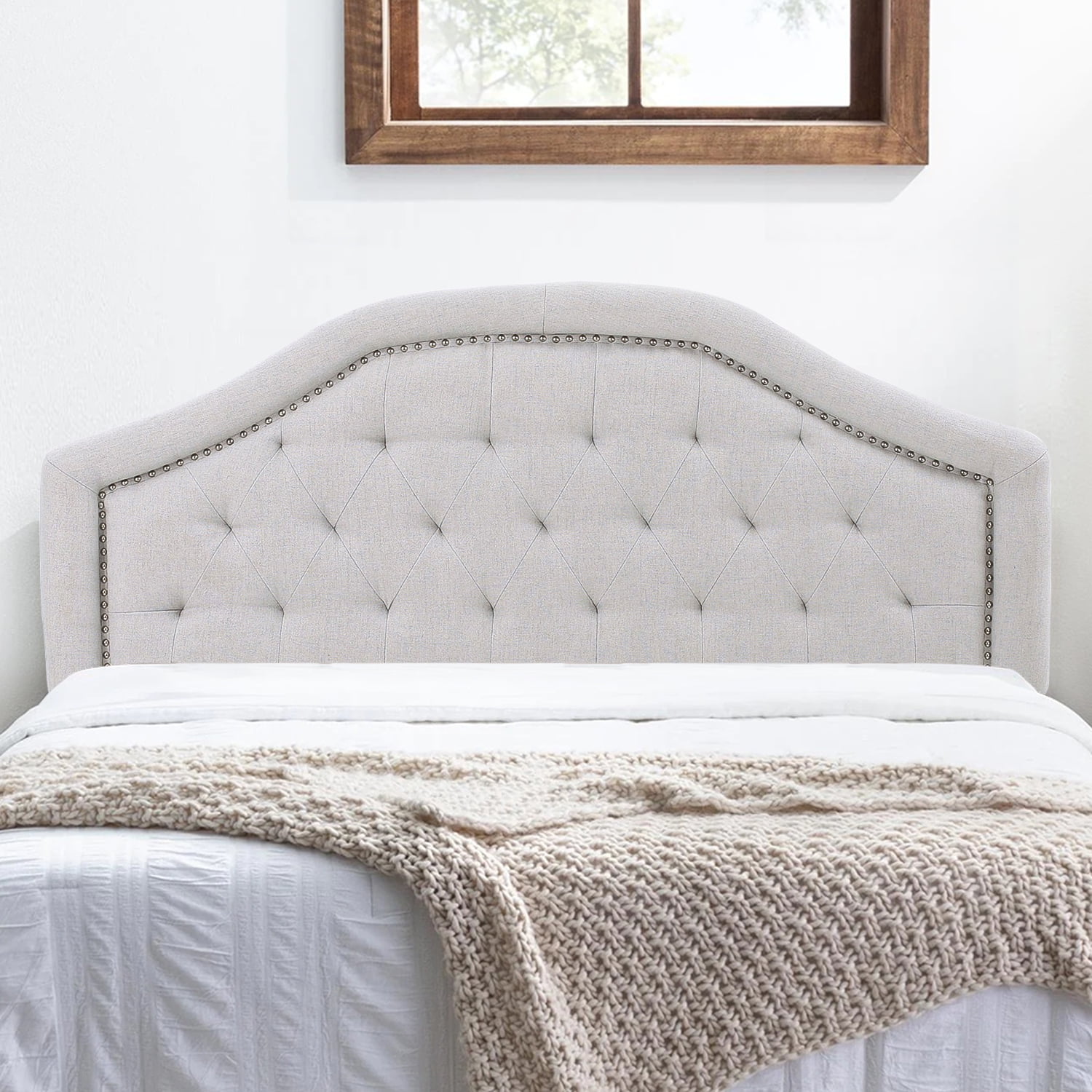 Canddidliike Upholstered Headboard for Queen/Full Size Bed, Linen Tufted Gray Headboard