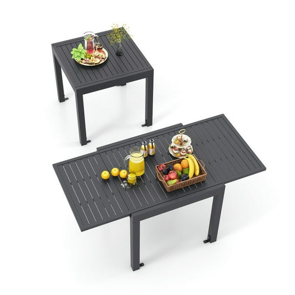 Canddidliike Versatile Patio Dining Table with Slatted Tabletop and 2.5" Thickened Table Legs, Expandable Patio Dining Table for 4-6 People, Dining Table for Outdoor as Garden, Patio, Grey
