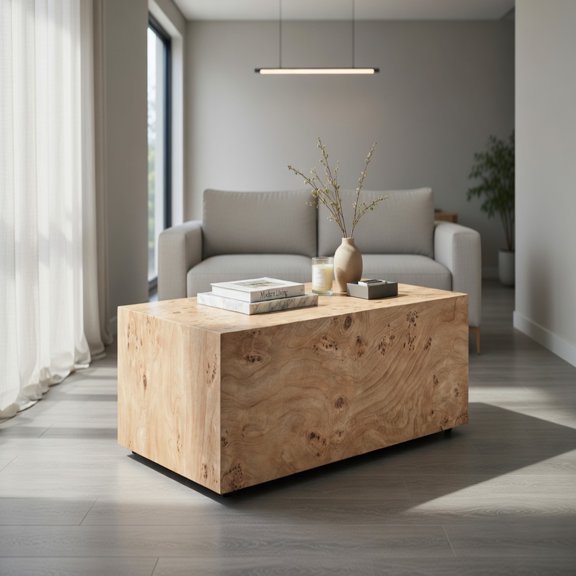 Canddidliike Wabi-Sabi Wood-Grain MDF Modular Coffee Table Set, Square Side Table & Nightstand, 3-Piece Natural Burl Texture Living Room Furniture