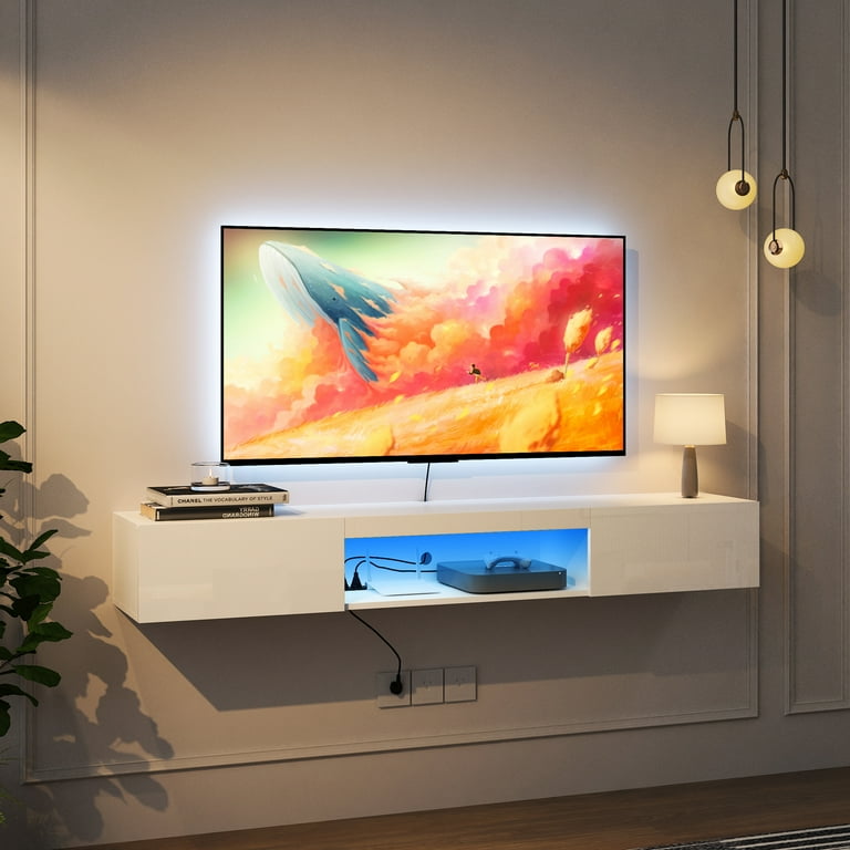 Canddidliike Wall Mounted LED TV Stand, RGB Lights, USB