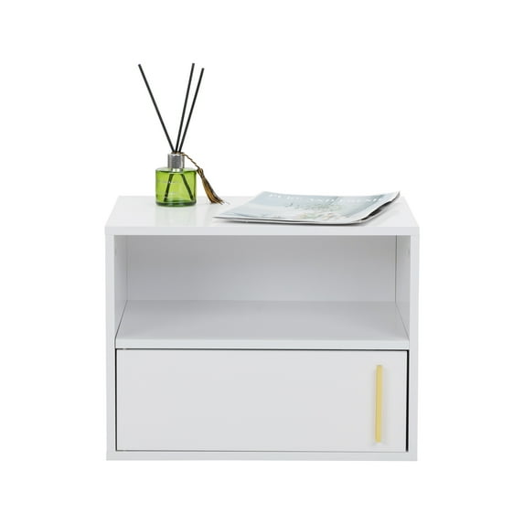 Canddidliike White MDF Nightstand, Modern Design, Swing Door Drawer, 2-Piece Set, Open Shelf, 16.7"L