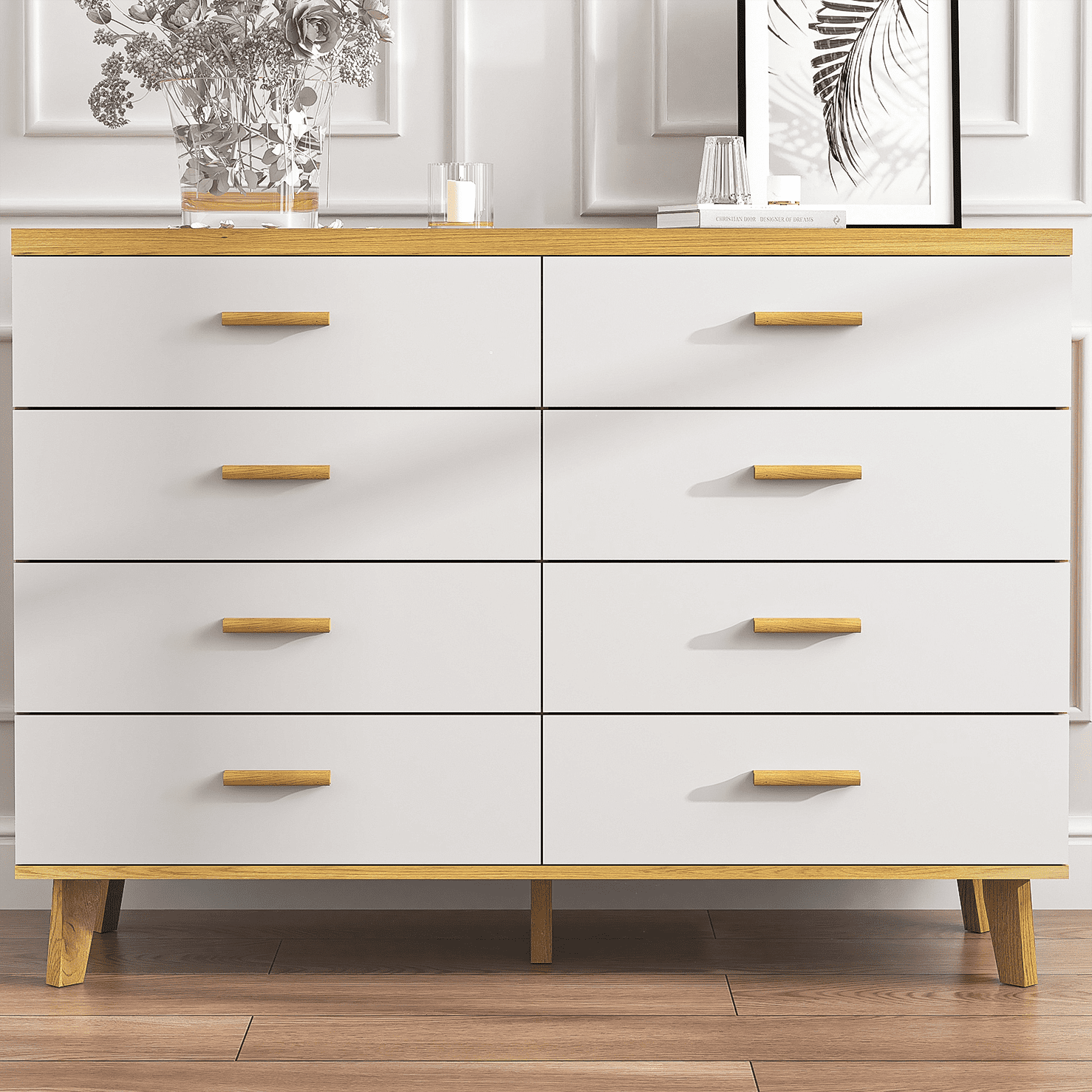 Canddidliike White&Rosewood 8 Drawer Dresser for Bedroom, Chest of Drawers for Closet, Living Room, Hallway Canddidliike White&Rosewood 8 Drawer Dresser for Bedroom, Chest of Drawers for Closet, Living Room, Hallway