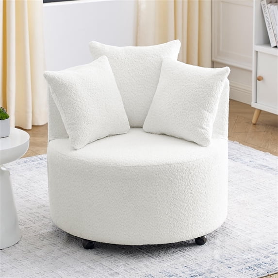 Canddidliike Wide 360-Degree Swivel Movable Round Barrel Chair, Button Tufted Sofa, Beige