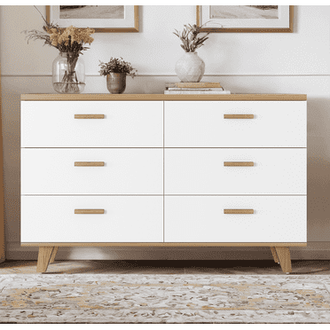 Canddidliike Wood 6 Drawer Double Dresser for Bedroom, Chest of Drawers for Closet, Living Room, Hallway, Nursery, White&Rosewood