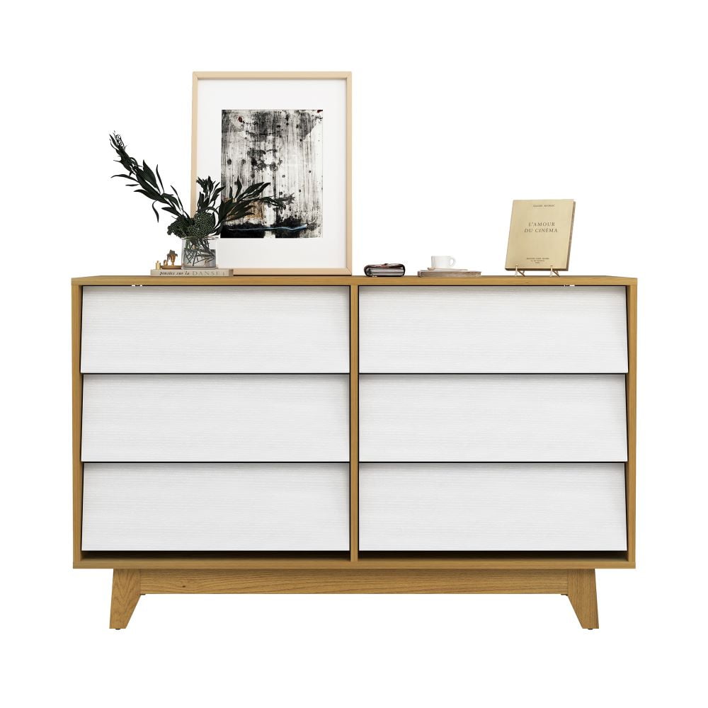 Canddidliike Wooden 6 Drawer Dresser for Indoor with Deep Drawers, Large Modern Chest of Drawer Dresser Cabinet, TV Stand for Indoor as Home, Bedroom, Dining Room, Living Room, Brown&White Canddidliike Wooden 6 Drawer Dresser for Indoor with Deep Drawers, Large Modern Chest of Drawer Dresser Cabinet, TV Stand for Indoor as Home, Bedroom, Dining Room, Living Room, Brown&White