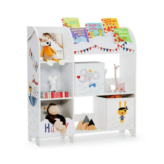 Canddidliike Wooden Children Storage Cabinet with Storage Bins, Toy Storage Organizer for Kids, Boys, Girls, Nursery