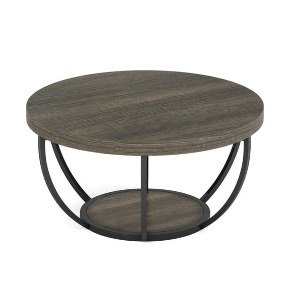 Canddidliike Wooden Coffee Table, 2-Tier Round Central Cocktail Table with Shelves, Coffee Table for Indoor, Brown