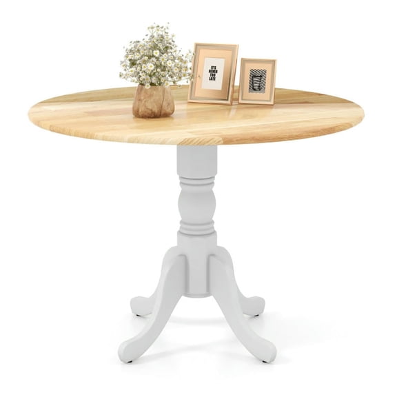 Canddidliike Wooden Dining Table with Round Tabletop and Curved Trestle Legs-Natural & White, High Top Table, Kitchen Bar Height Table and Chairs for Dining Room