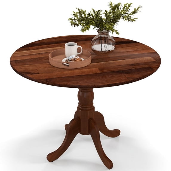 Canddidliike Wooden Dining Table with Round Tabletop and Curved Trestle Legs-Walnut, High Top Table, Kitchen Bar Height Table and Chairs for Dining Room
