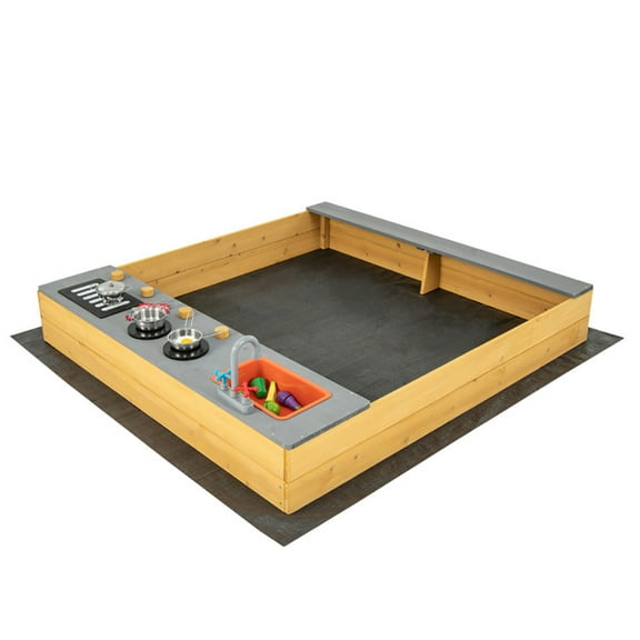 Canddidliike Wooden Sandbox Kids Sand Pit, Sandbox with Kitchen Playset Accessories for 3-8, Kids Wooden Sandbox for Backyard Garden, Kids Outdoor Play Equipment, Yellow