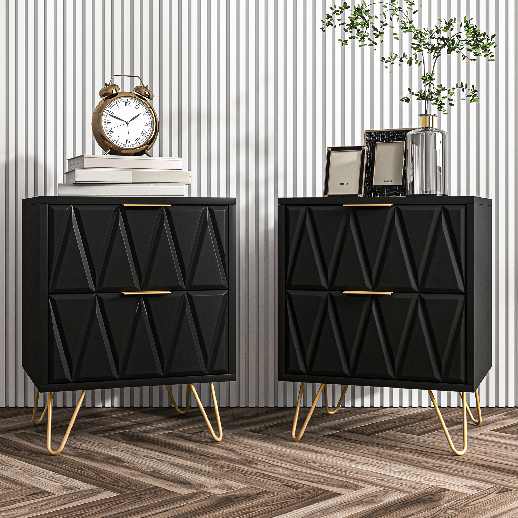 Canddidliike Wooden Set of 2 Night Stands for Bedroom, Modern Drawer