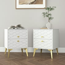 Canddidliike Wooden Set of 2 Night Stands for Bedroom, Modern Drawer Chest with Metal Frame, White