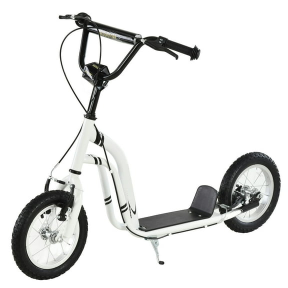 Canddidliike Youth Scooter Front and Rear Caliper Dual Brakes 12-Inch Inflatable Front Wheel Ride On Toy for Age 5+, White