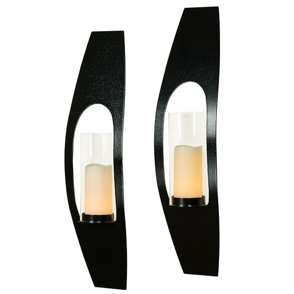 Candela Handcrafted Contemporary Steel Wall Sconce Candleholder Black Pair