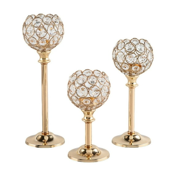 Candelabra Centerpieces For Tables,Metal Crystal Bowl Candelabras,Tall Votive Candlestick Holders,Elegant Crystal Candle Stands Tall Votive Candlesticks For Dining Table Centerpiece(Gold)
