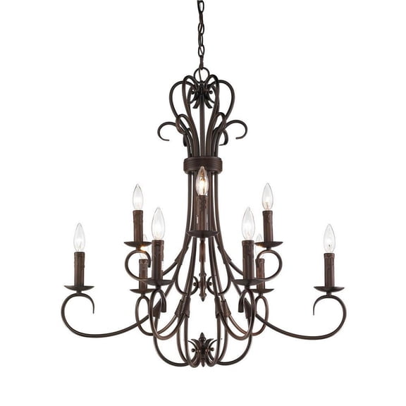 Candelabra Chandelier 9 Light Steel in Eclectic Style 32.5 inches High By 28 inches Wide-Rubbed Bronze Finish Bailey Street Home 170-Bel-647811