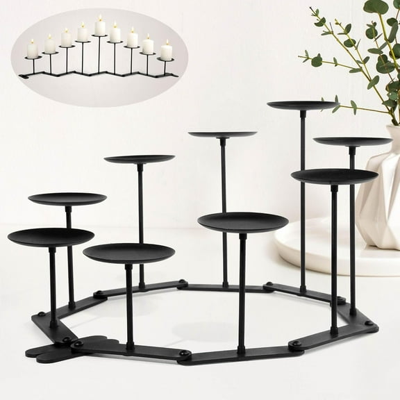 Candelabra Fireplace Candle Holder: 9 Black Iron Candelabra Fireplace Candle Holder for Pillar Candles