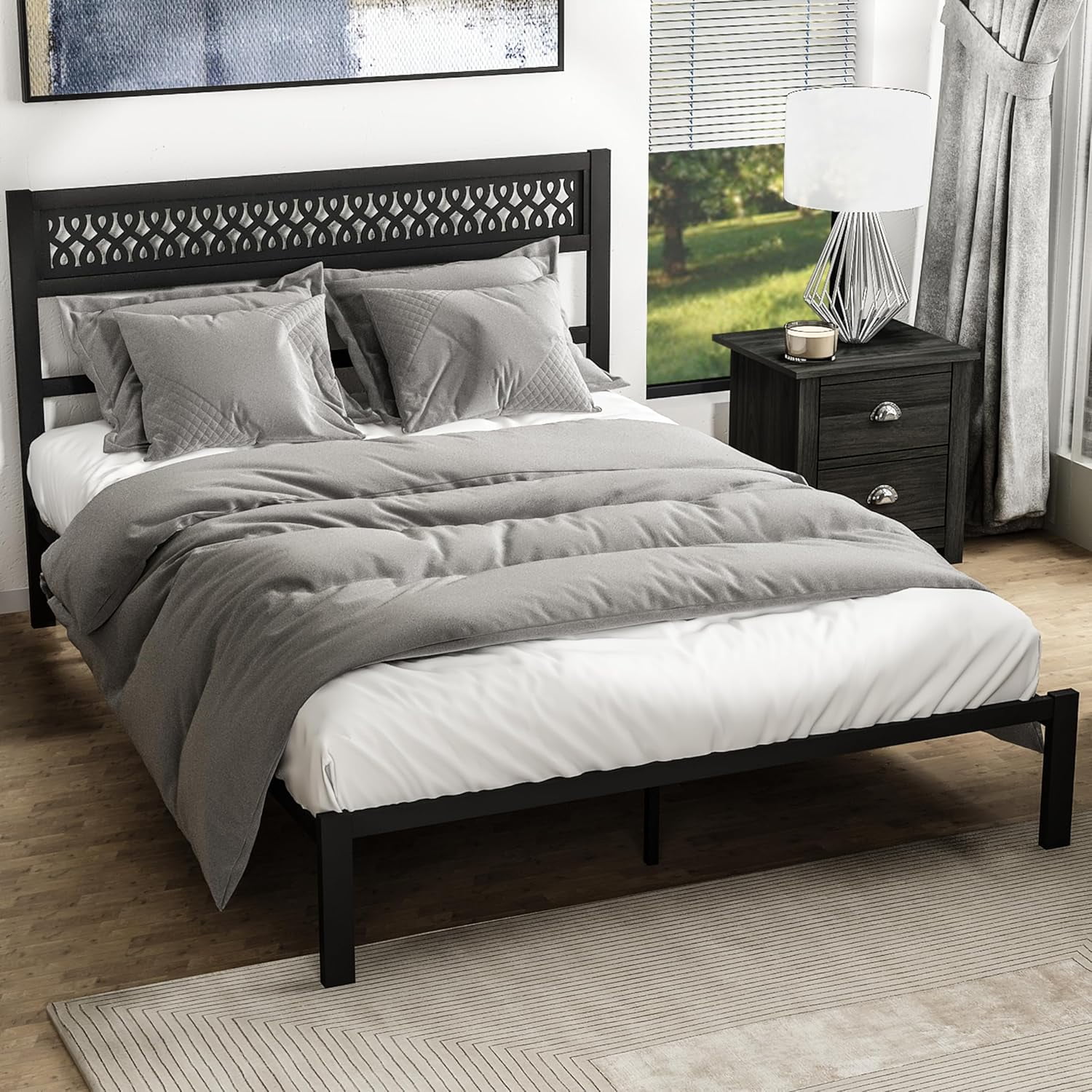 Candence Full Size Metal Platform Bed Frame with Heavy Duty Steel Slat