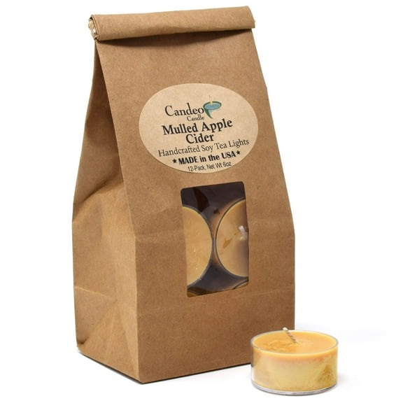 Candeo Candle, Mulled Apple Cider, Scented Tea Lights, Soy Candles, 12-Pack