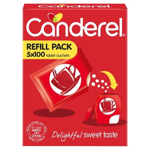 Canderel Original Low Calorie Sweetener Tablets Refill 5 x 100 tablet satches, British Import (Pack of 2)