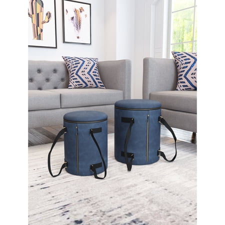Modern Blue Accent Stool Ottoman Heavy Duty Stain Resistant Epoxy Steel Frame