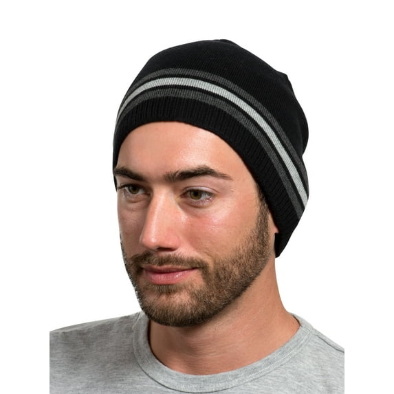 Candid Black Striped Cotton Beanies Men Women All Season