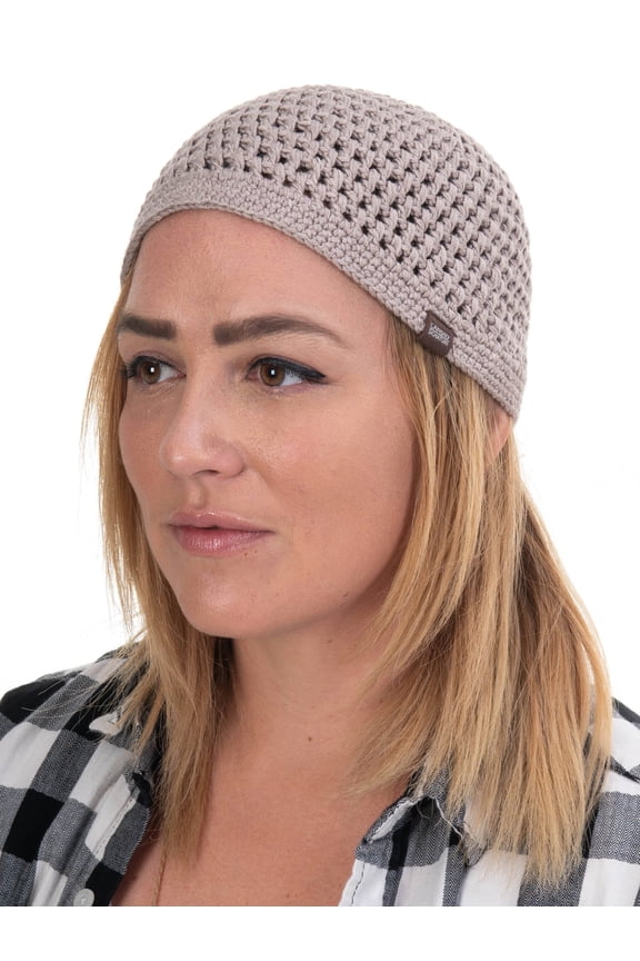 - Handmade Skullcap Beanie w/Premium Open Knit, Soft & Breathable Bamboo Cotton for Everyday Wear, Beige