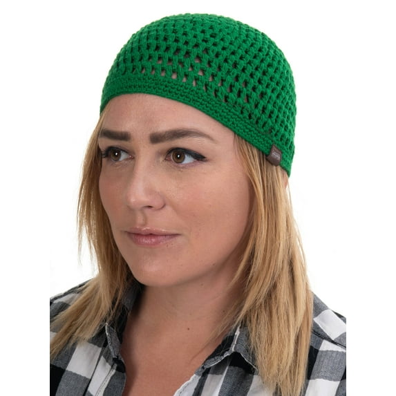 Candid Signature Apparel - Handmade Skullcap Beanie w/Premium Open Knit, Soft & Breathable Bamboo Cotton for Everyday Wear, Green
