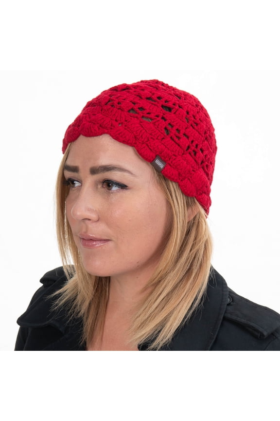 Women’s Beanie Hand Knit Shell Stitch with Premium & Natural Bamboo Cotton for everyday Wear, Red