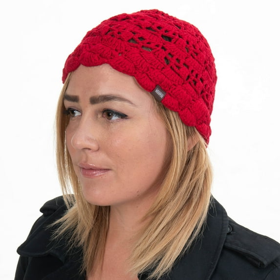 Candid Signature Apparel Women’s Beanie Hand Knit Shell Stitch with Premium & Natural Bamboo Cotton for everyday Wear, Red