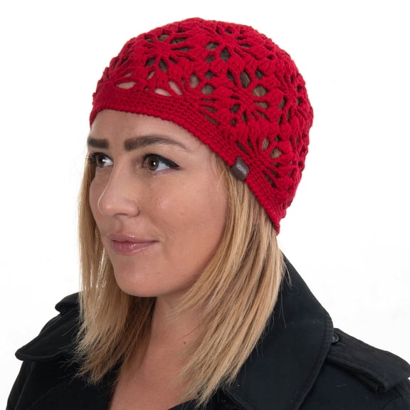 Candid Signature Apparel Women’s Beanie Handmade Floral Design with Premium Natural Bamboo Cotton for Casual Wear, Red