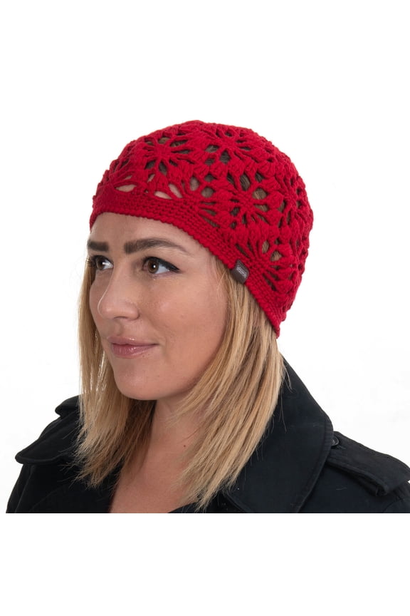 Women’s Beanie Handmade Floral Design with Premium Natural Bamboo Cotton for Casual Wear, Red
