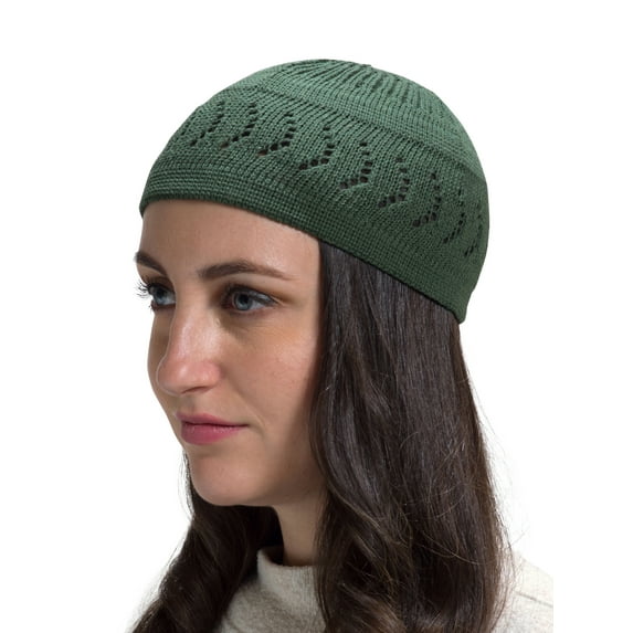 Candid Signature Cotton Kufi Beanie Hats, Arrow Design Knit For Unisex Adult, Dark Green