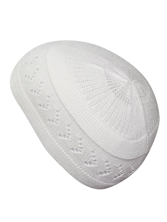 Candid Signature Cotton Kufi Beanie Hats, Arrow Design Knit For Unisex Adult, White