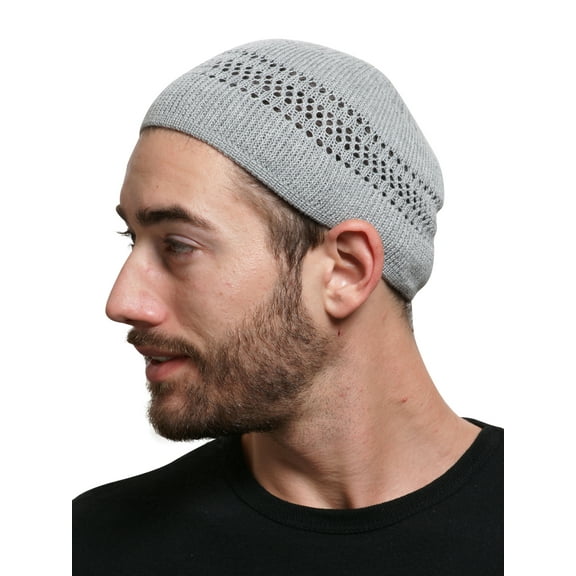 Candid Signature Cotton Kufi Beanie Lattice Weave Hats for Adult Men and Women's, Gray