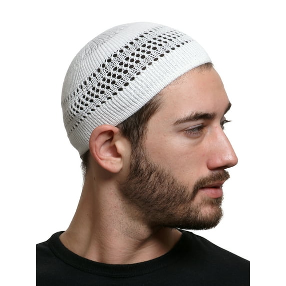 Candid Signature Cotton Kufi Beanie Lattice Weave Hats for Adult Men and Women's, White