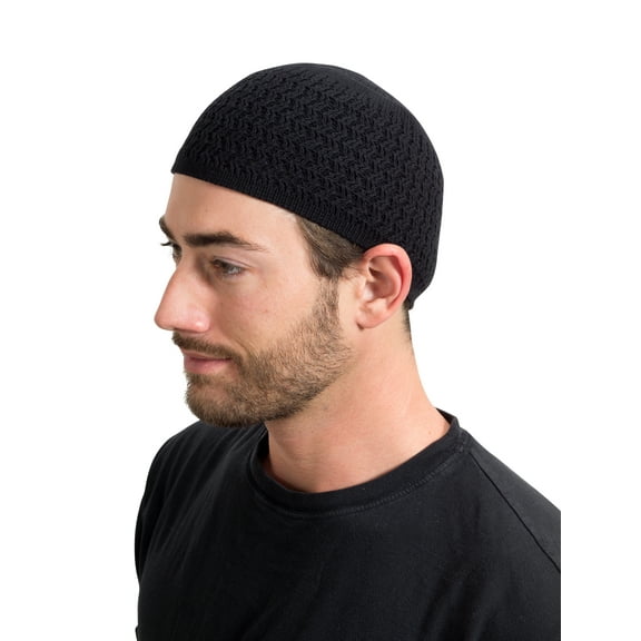 Candid Signature Stretchy Zigzag Cotton Kufi Beanie Hat for Adult Men & Women's for All Season, black