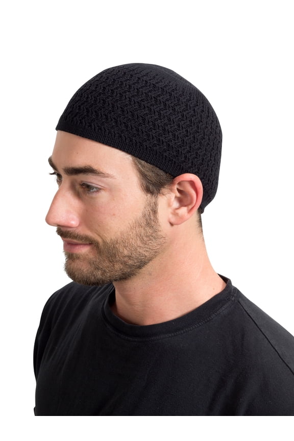Candid Signature Stretchy Zigzag Cotton Kufi Beanie Hat for Adult Men & Women's for All Season, black