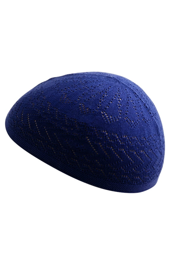 Candid Signature Thin Cotton Crochet Skull Cap Kufi All Season, Blue