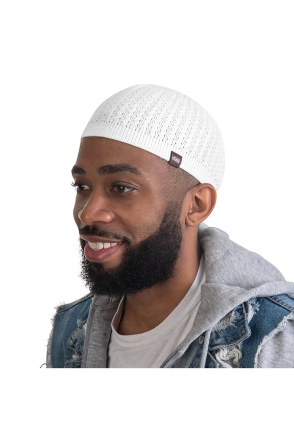 Candid White Wavy Cotton Kufi Beanie Hat Adult