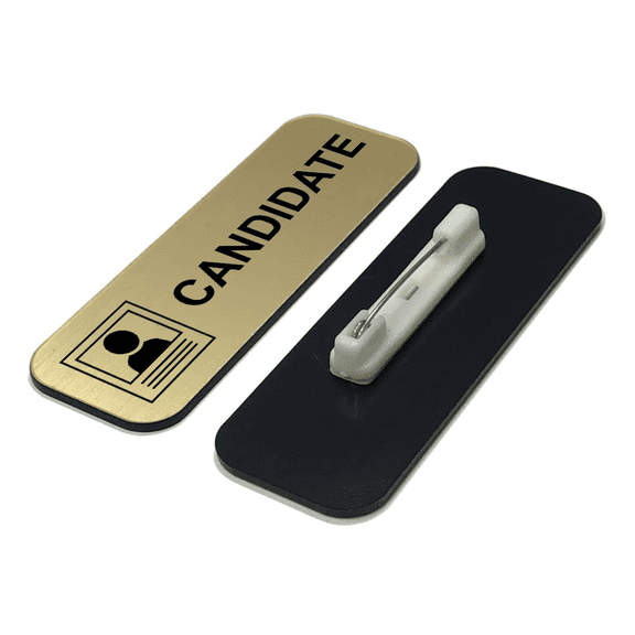 Candidate 1 x 3" Name Tag/Badge, Brushed Gold, (3 Pack)