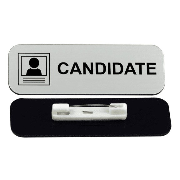 Candidate 1 x 3" Name Tag/Badge, Silver, (3 Pack)