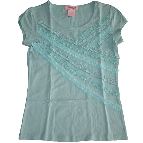 Candie's Big Girl's Aqua Ruffled Short Sleeved Shirt (Small 7/8)