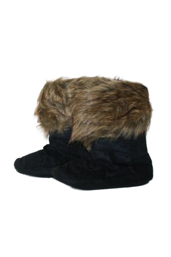 Fold-Over Faux-Fur Slipper-Black (Small 5/6)