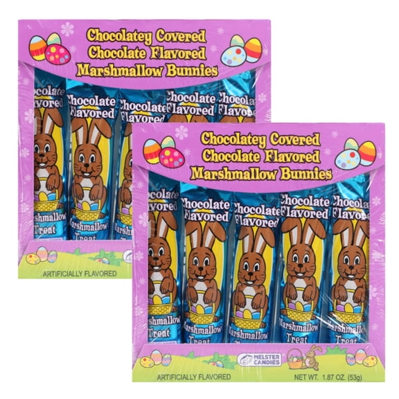 Candies Chocolatey Covered Chocolate Flavored Marshmallow Bunnies 10 Count Coffee Bulk Easter Holiday Favor Birthday Goody Fillers Stocking Stuffer Party Supply Box of 2