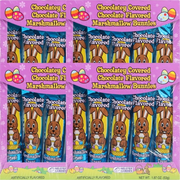 Candies Chocolatey Covered Chocolate Flavored Marshmallow Bunnies 20 Count Coffee Bulk Easter Holiday Favor Birthday Goody Fillers Stocking Stuffer Party Supply Box of 4