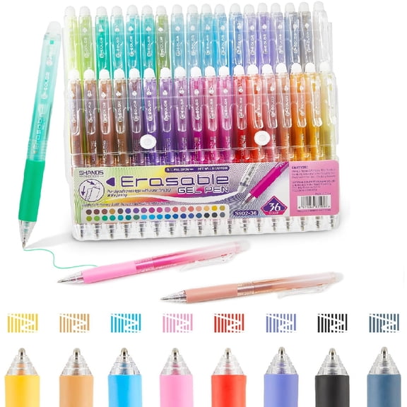 Candies Erasable Gel Pens, 0.7 mm Medium Point, Retractable Erasable Pens, Make Mistakes Disappear, 36 Assorted Colors for Drawing, Writing & Planners