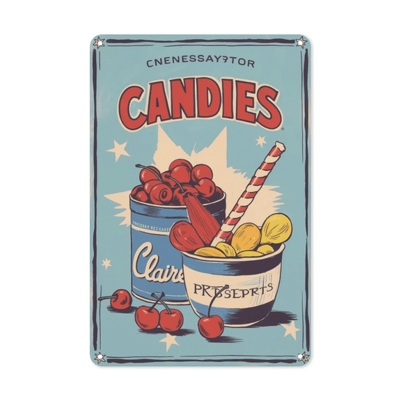 Candies Light Blue Metal Tin Sign Candy Store Bakery Decor Perfect For Hanging In Kids Room Kitchen Rustic Vintage Finish Weatherproof Coating Sweet Lover Birthday Gift Party Decor 8x12 inch metal