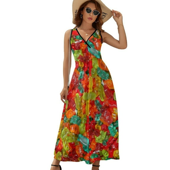Candies,sugar, Gummy Dress Summer Street Style Bohemia Long Dresses Female Sleeveless Printed Maxi Dress