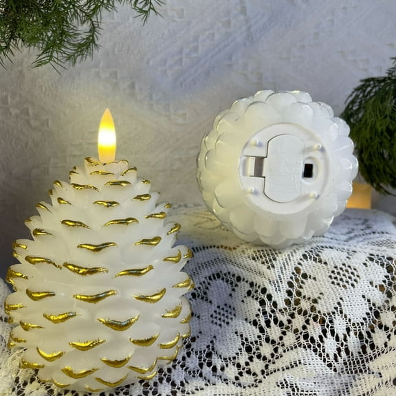 Candle 2-Piece Christmas Simulated Pinecone Candle Lamp Real Wax with Warm White LED Lights and Remote Timer JASKFLY